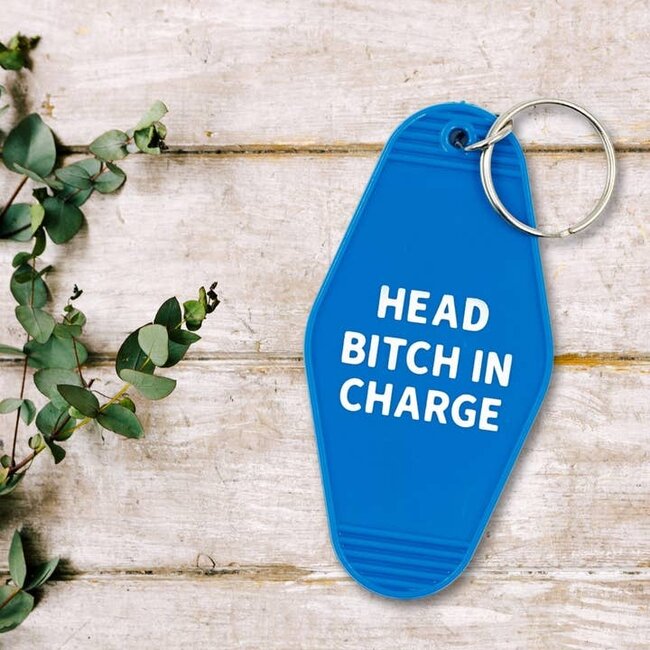 Head Bitch in Charge Hbic Motel Style Keychain in Blue