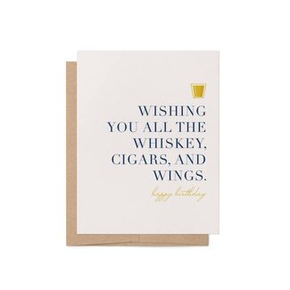 Blu Rose Design Whiskey Cigars & Wings Birthday Greeting Card