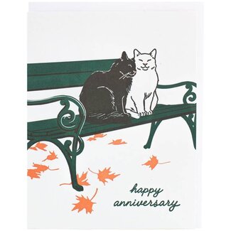 Smudge Ink Cats On A Bench Anniversary Card