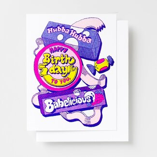 Yellow Owl Workshop Happy Birthday Hubba Hubba Babelicious Risograph Card