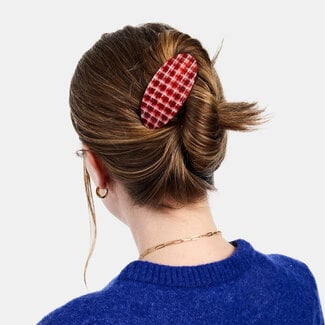 Chunks Chunks Oval Barrette in Red Plaid