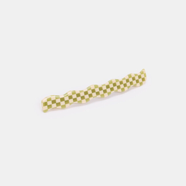 Chunks Skinny Wave Barrette in Olive Check