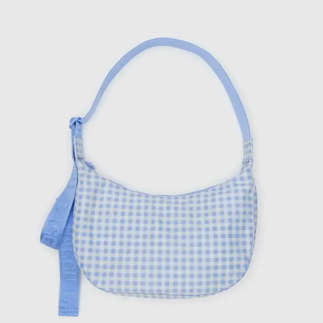 Baggu Medium 47" Nylon Crescent Bag Light Blue Gingham