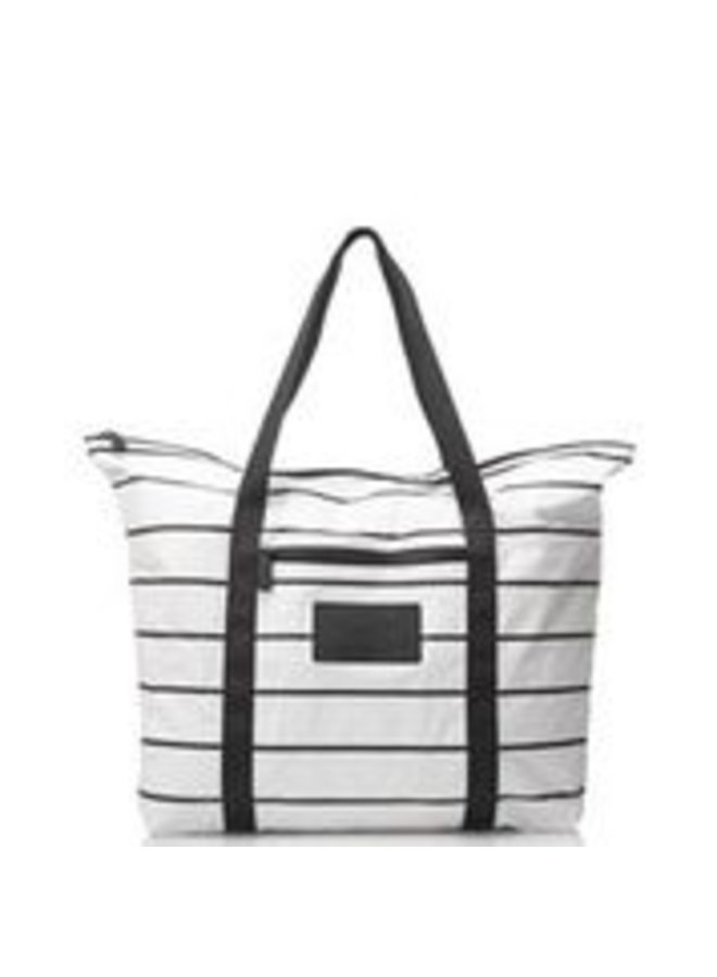 ALOHA COLLECTION ZIPPER TOTE PINSTRIPE WHITE