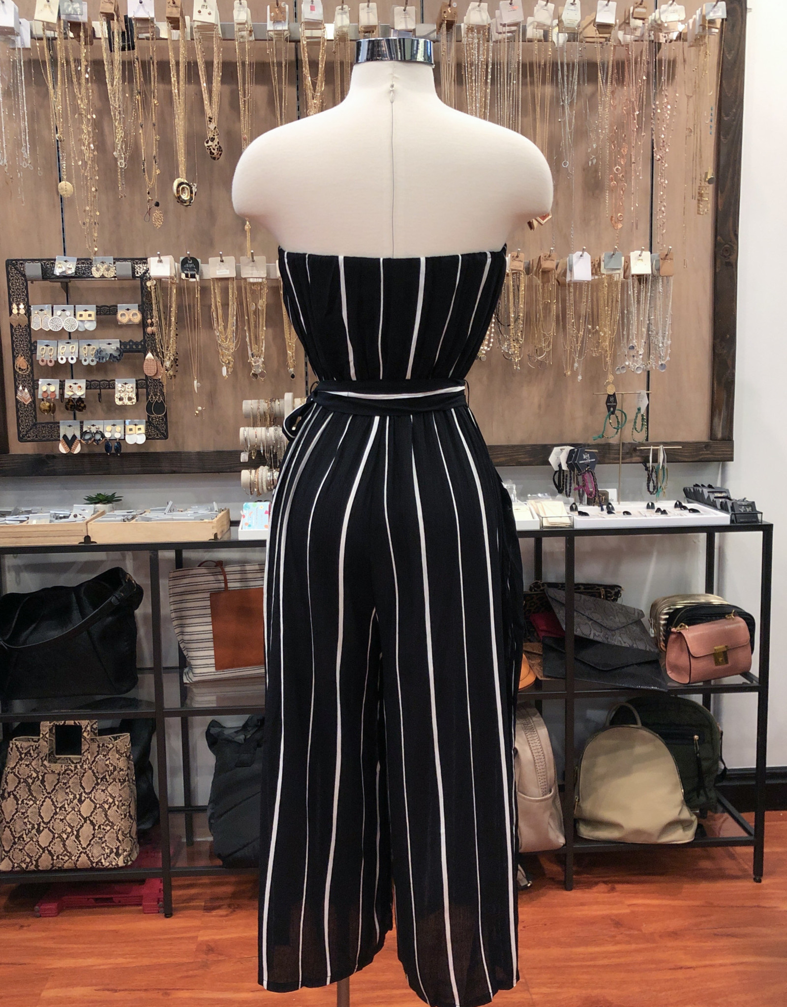 striped tube jumpsuit