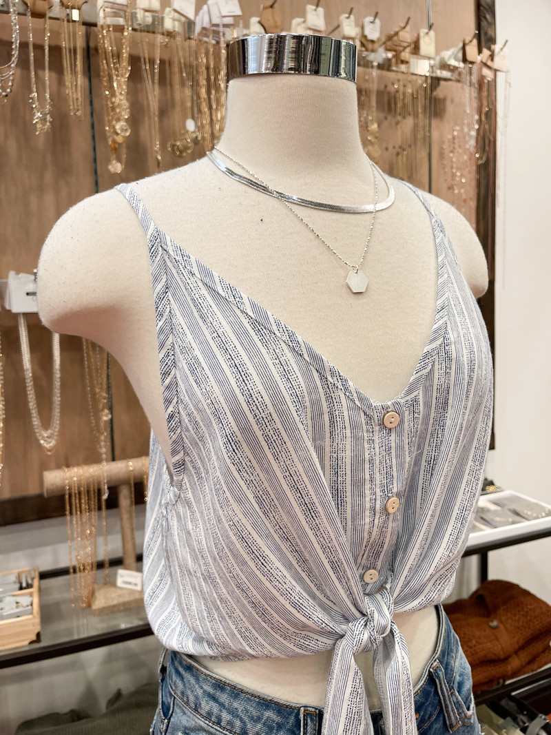 T17474B STRIPED TIE-FRONT CAMI TOP