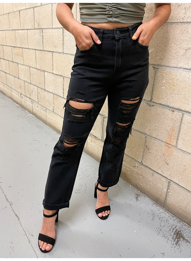 VT1001 DISTRESSED MOM JEAN BLACK