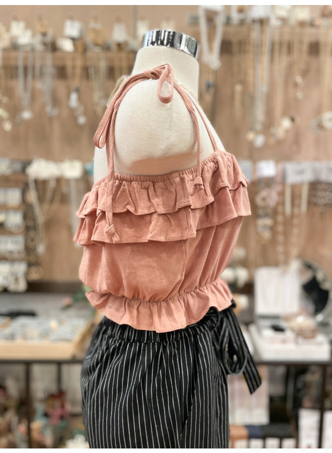 MMT449 LINEN RUFFLED CROP TOP