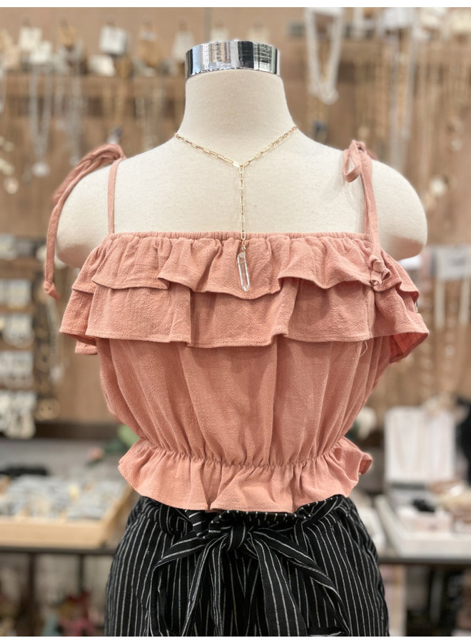 MMT449 LINEN RUFFLED CROP TOP