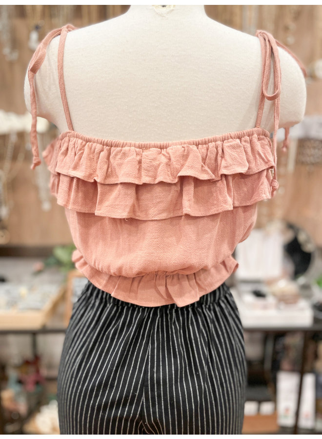 MMT449 LINEN RUFFLED CROP TOP