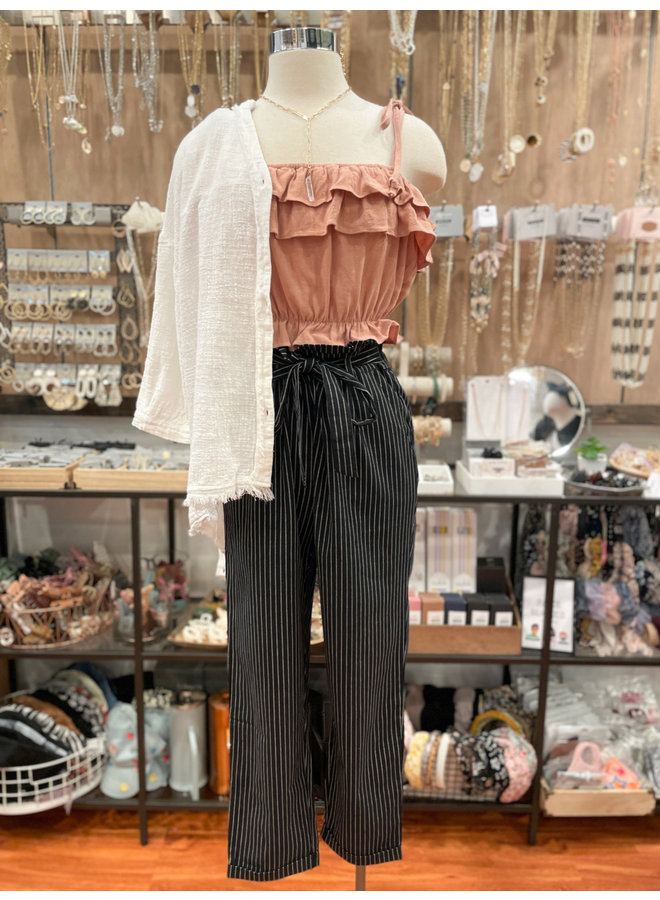 MMT449 LINEN RUFFLED CROP TOP