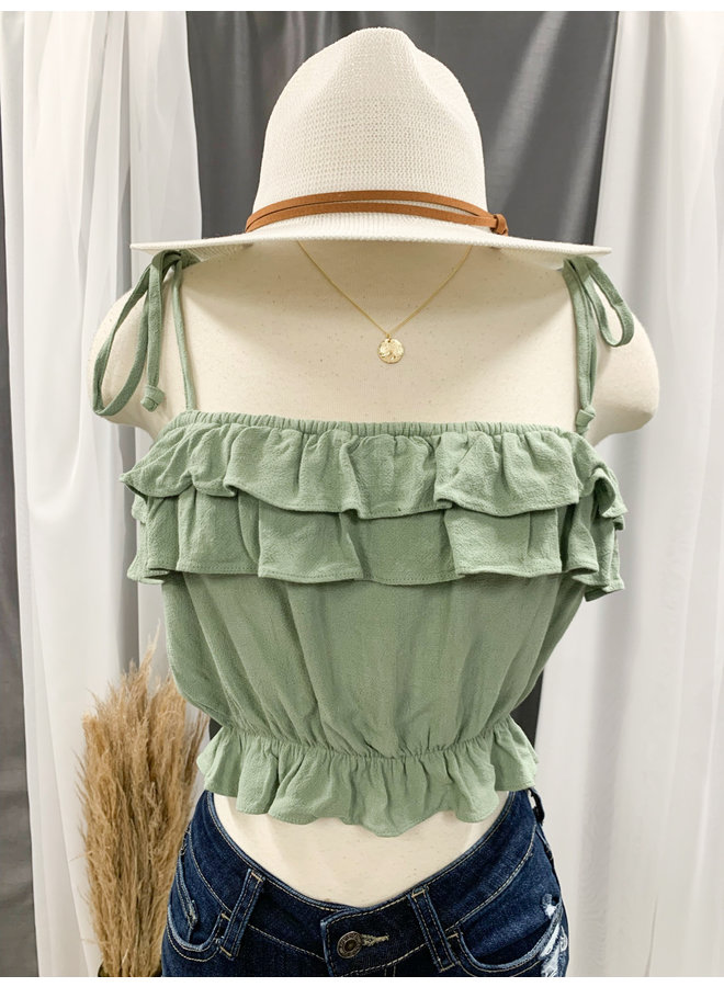 MMT449 LINEN RUFFLED CROP TOP