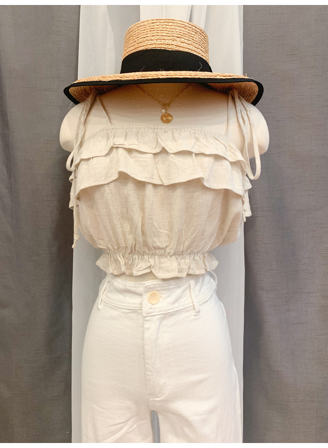 MMT449 LINEN RUFFLED CROP TOP