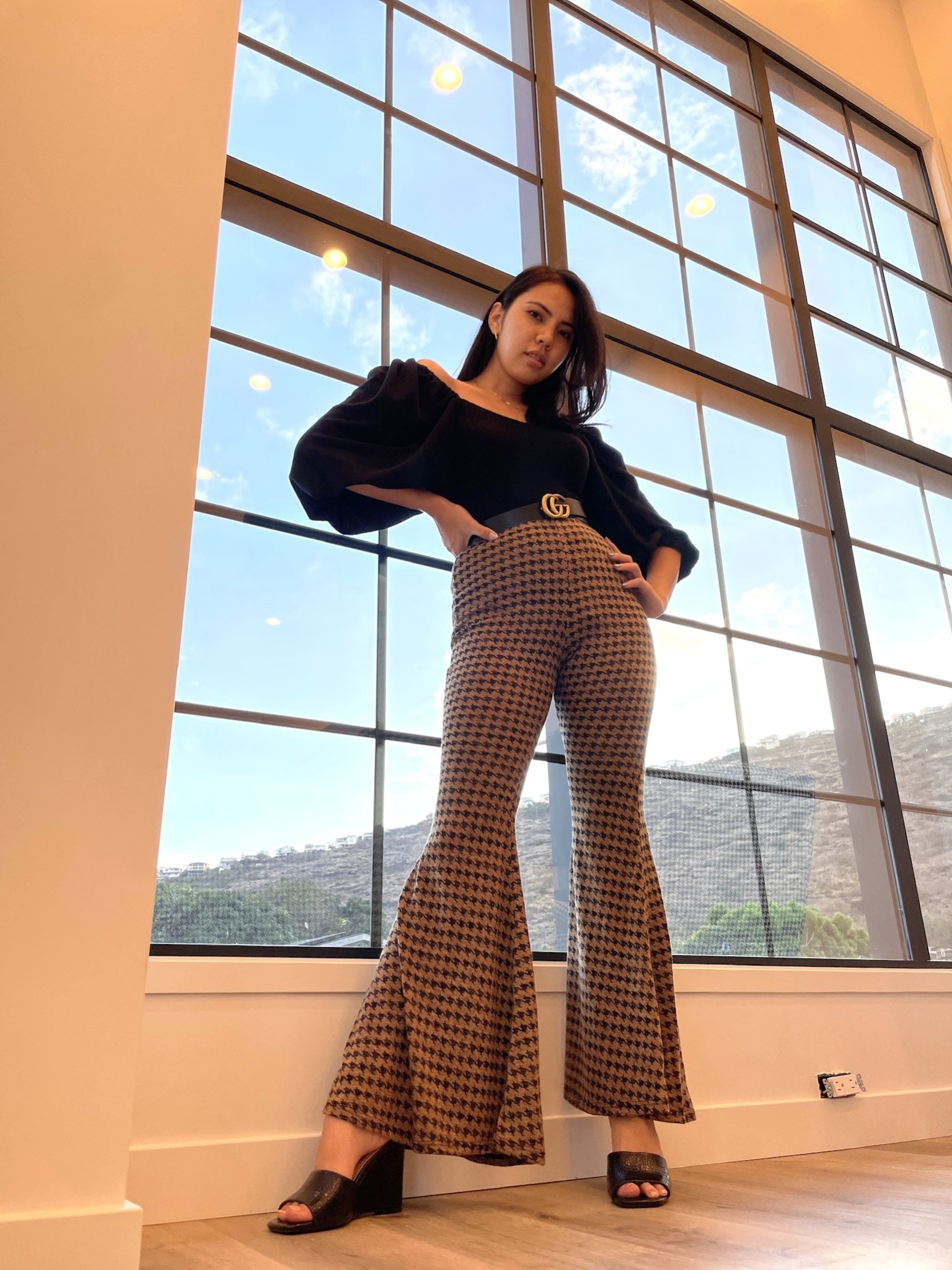 P5051G HOUNDSTOOTH FLARE PANTS - Adore