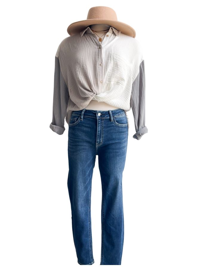 MMT1369 GAUZE COLOR BLOCK BUTTON DOWN