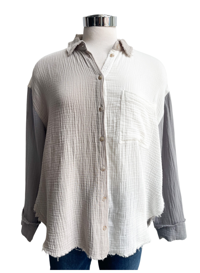 MMT1369 GAUZE COLOR BLOCK BUTTON DOWN