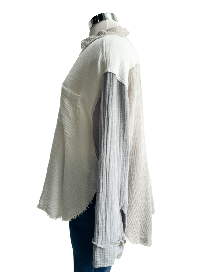 MMT1369 GAUZE COLOR BLOCK BUTTON DOWN