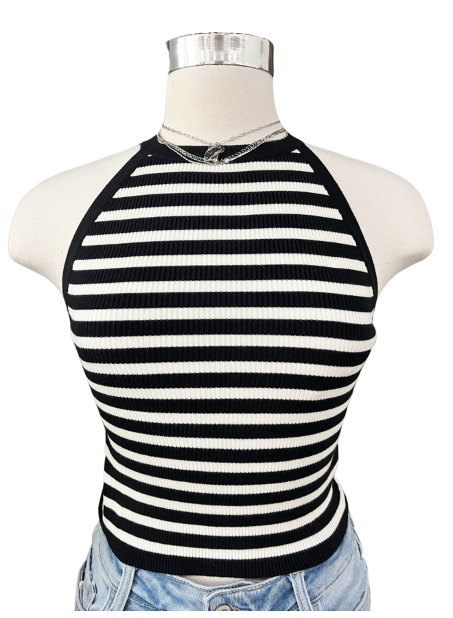 T3001 KNITTED STRIPED HIGH NECK TOP