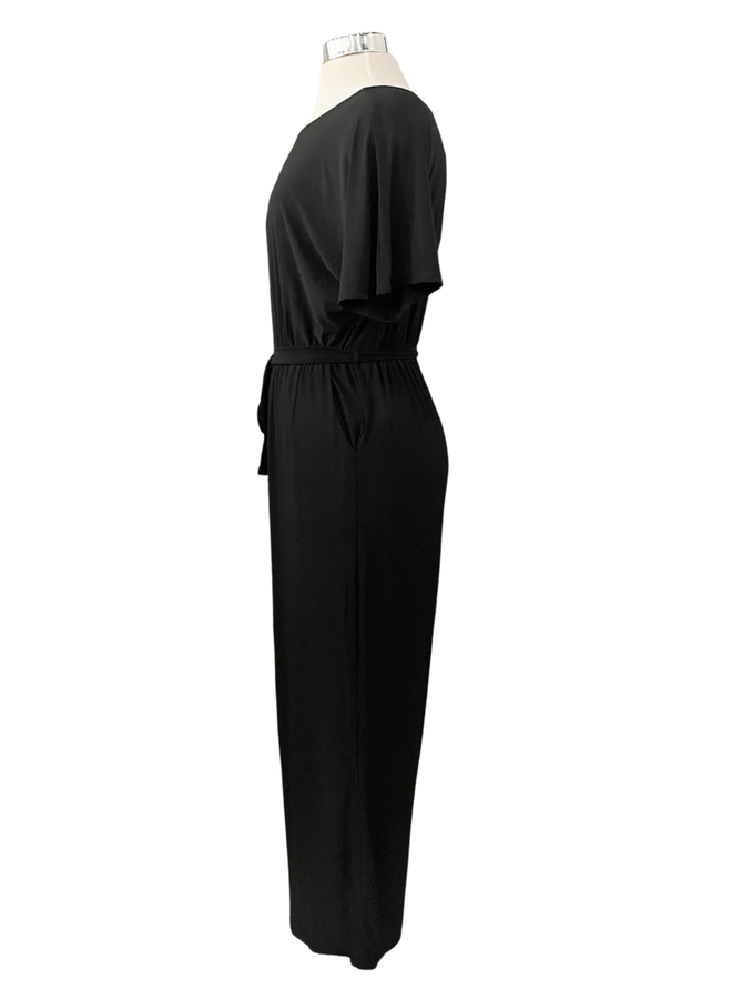 ELASTIC WAIST FULL LENGTH JUMPSUIT - Black