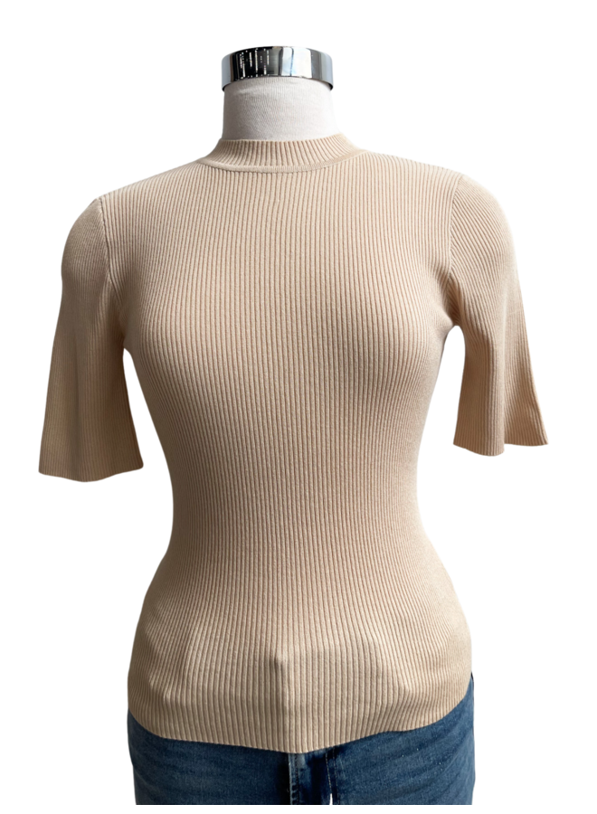 W1319 HALF SLEEVE RIBBED TOP