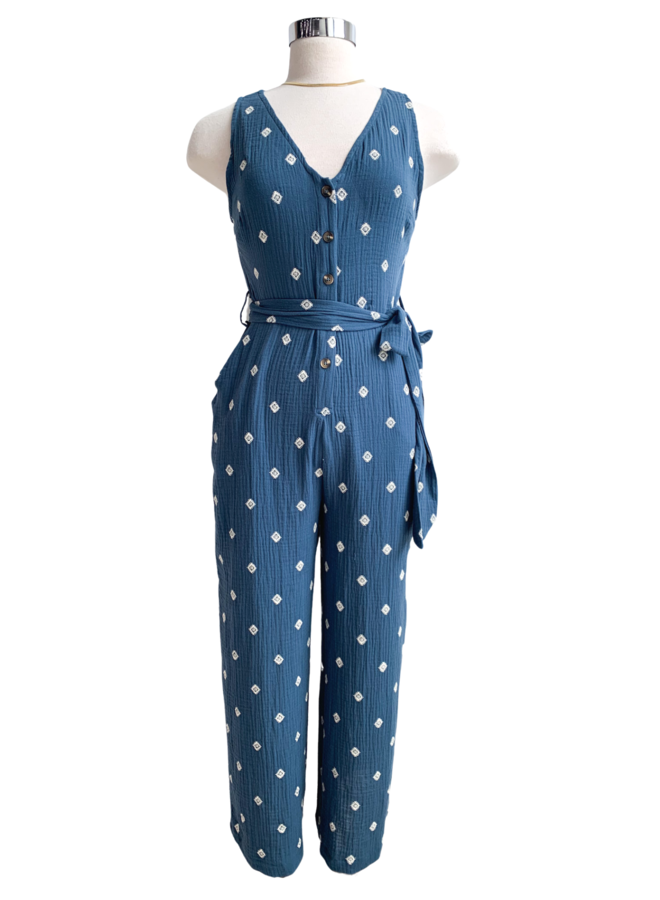 SLEEVELESS DENIM  KNIT JUMPSUIT