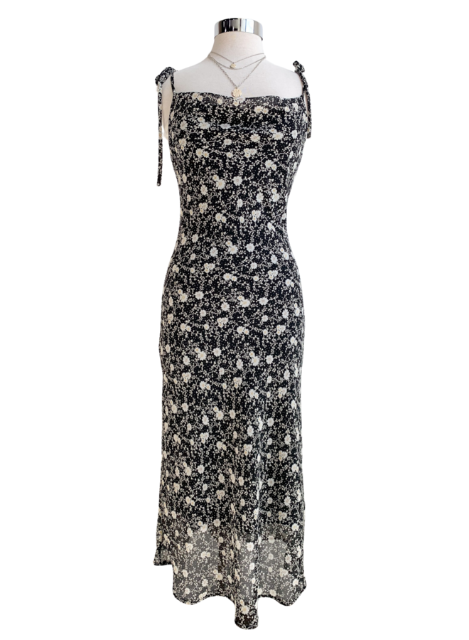 D6860D FLORAL COWL NECK MIDI DRESS - Adore