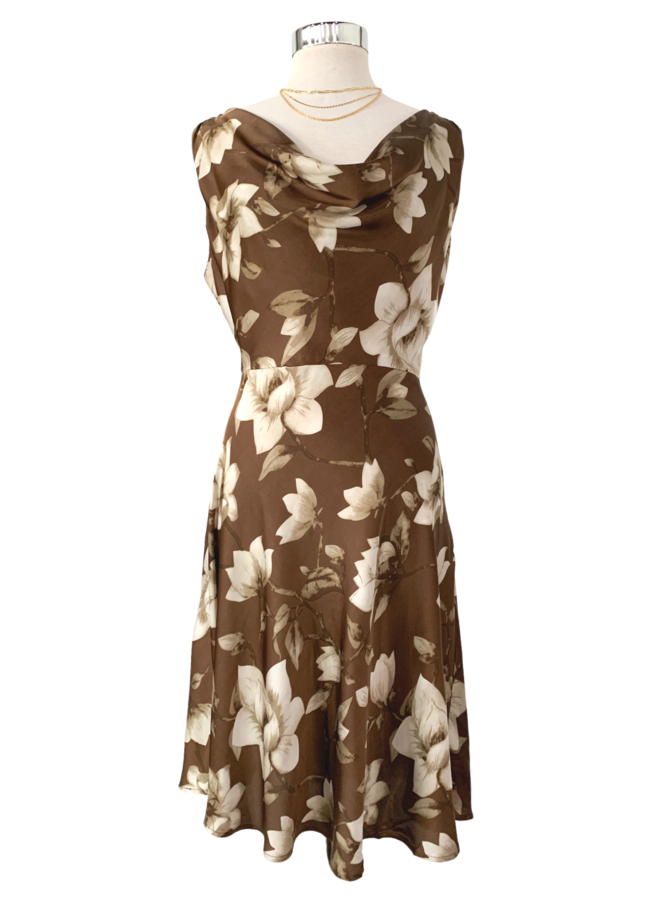 FLORAL COWL NECK MIDI DRESS