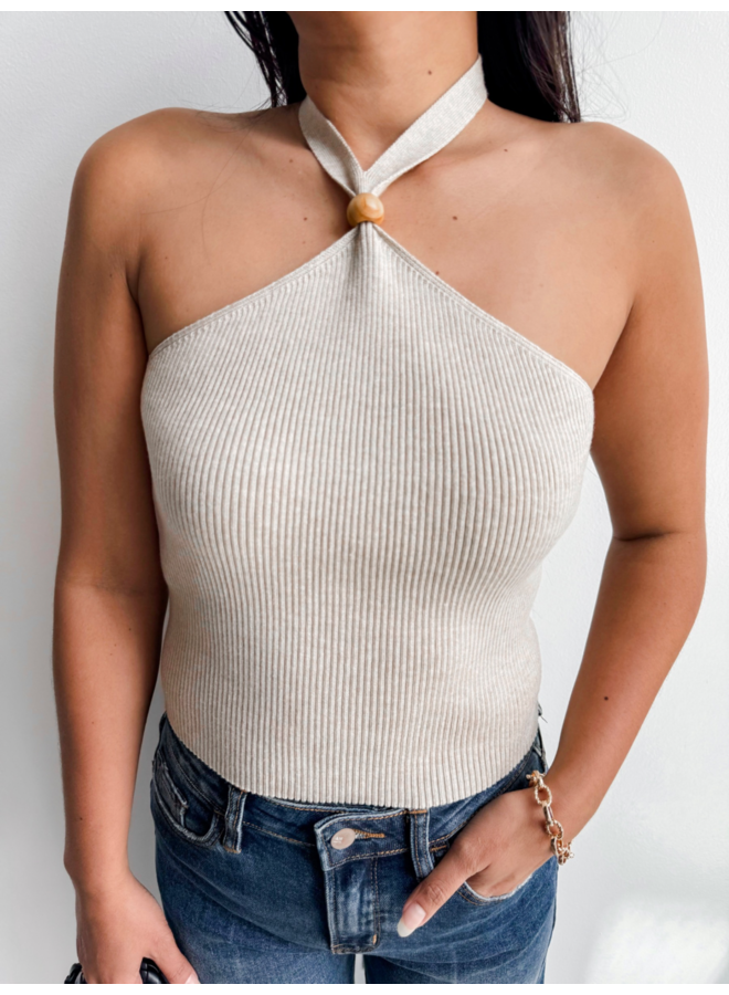 RIBBED WOODEN BEAD HALTER TOP *3 colors available*