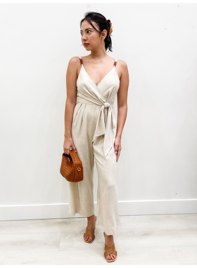 RA92517K TIE FRONT LINEN JUMPSUIT