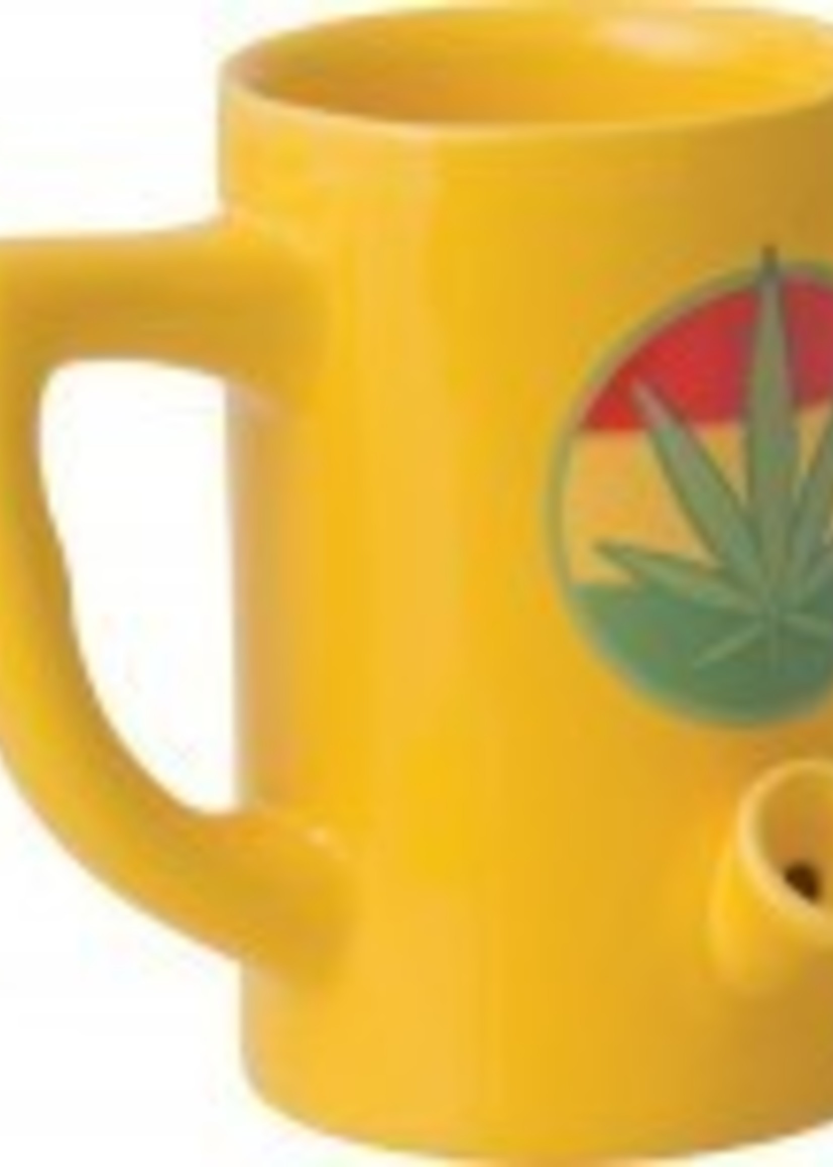 Ceramic Mug Pipe 8oz Yellow Hemp Leaf Short