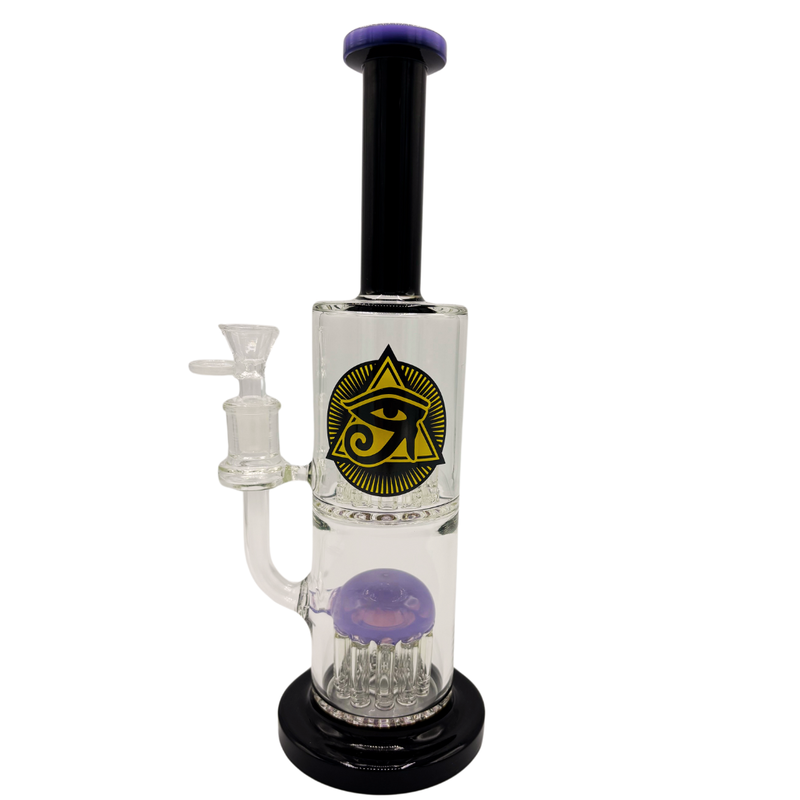 Ra Shop Double Shower Perc Waterpipe w/ Logo Black & Purple