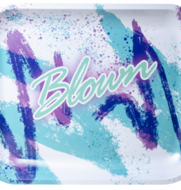 Blazing Blue Glass BLOWN Rolling Tray Wave Design 13"x11"