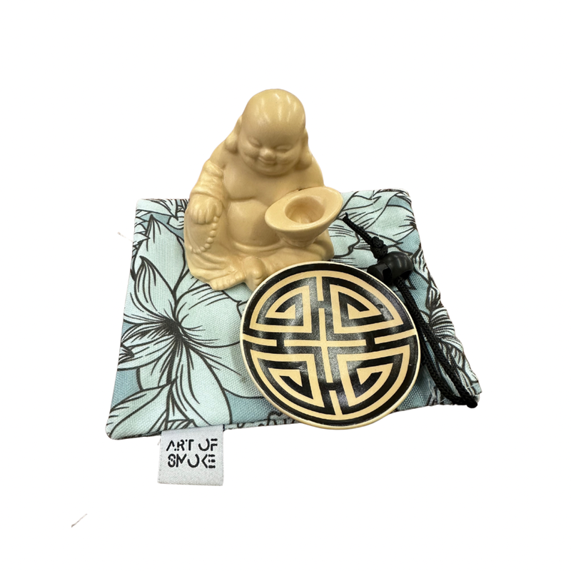 Art Of Smoke Happy Buddha Ceramic Pipe w/ Nug Dish & Bag
