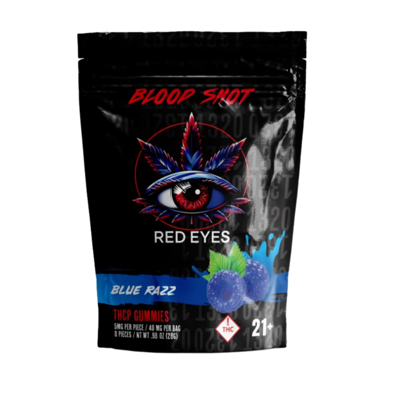 RED EYES Blood Shot THC-P Gummies 40mg 8ct Blue Razz