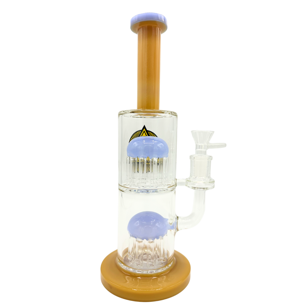Ra Shop RA SHOP Double Shower Perc Waterpipe w/ Logo Yellow Blue
