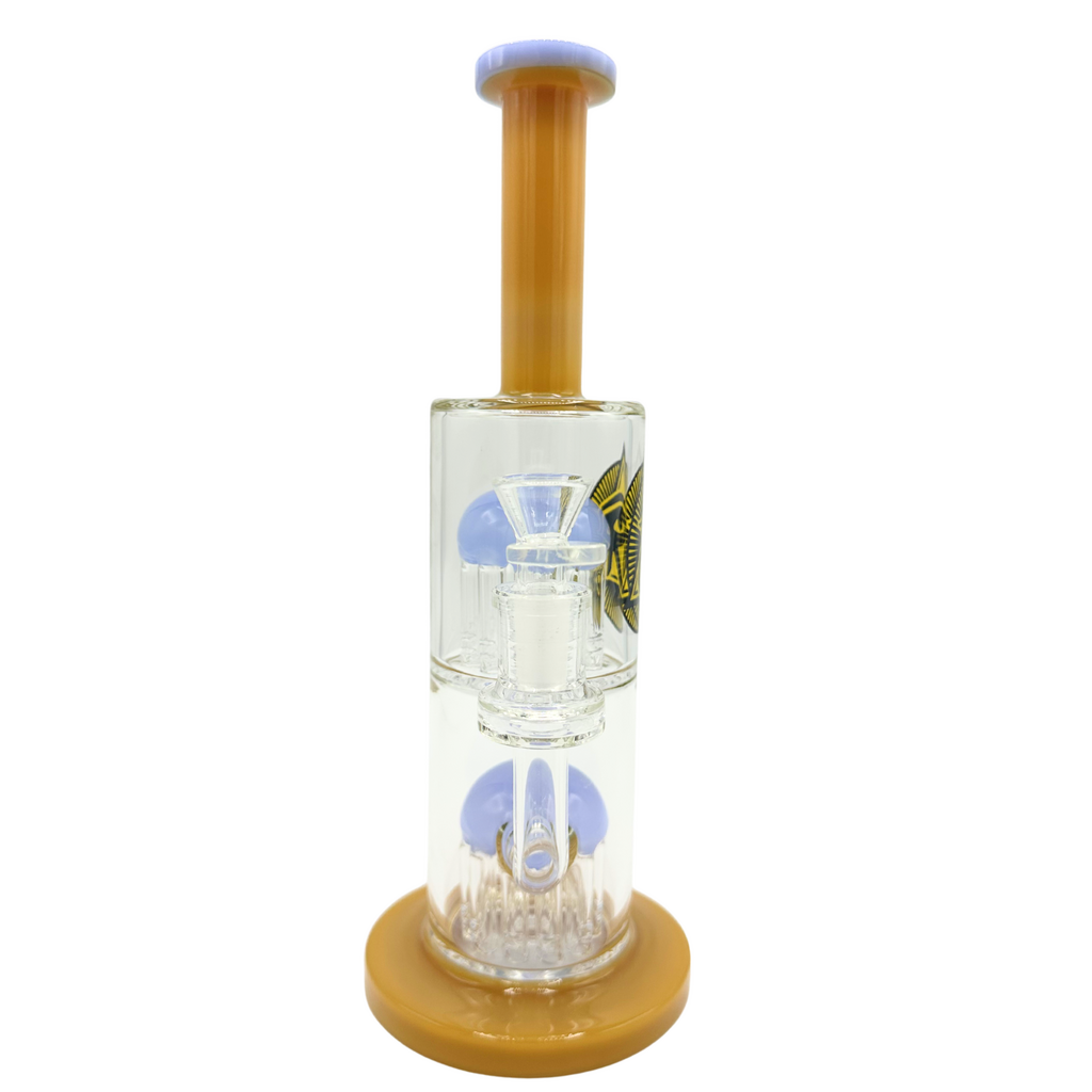 Ra Shop RA SHOP Double Shower Perc Waterpipe w/ Logo Yellow Blue