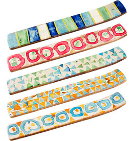 Bone Mosaic & Wood Incense Holder Vibrant
