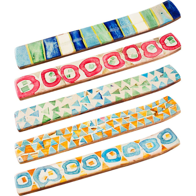 Bone Mosaic & Wood Incense Holder Vibrant