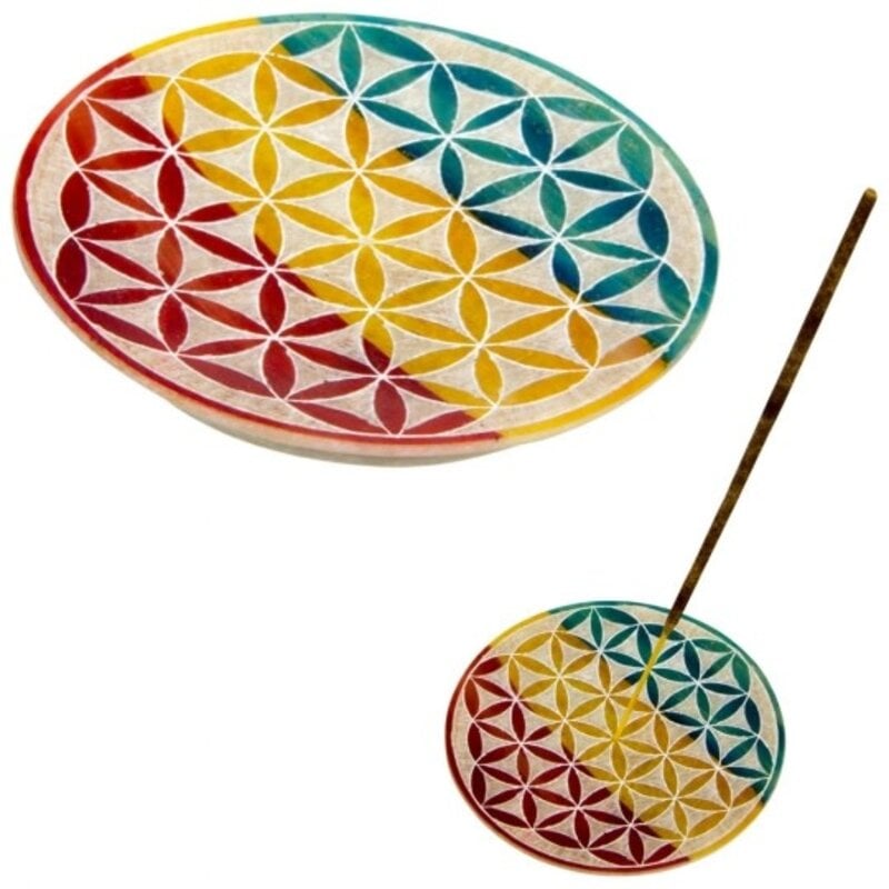 Soapstone Round Incense Holder Flower of Life