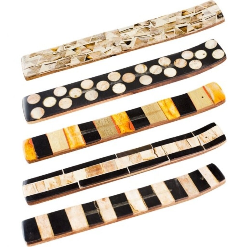 Bone Mosaic & Wood Incense Holder Natural Tone