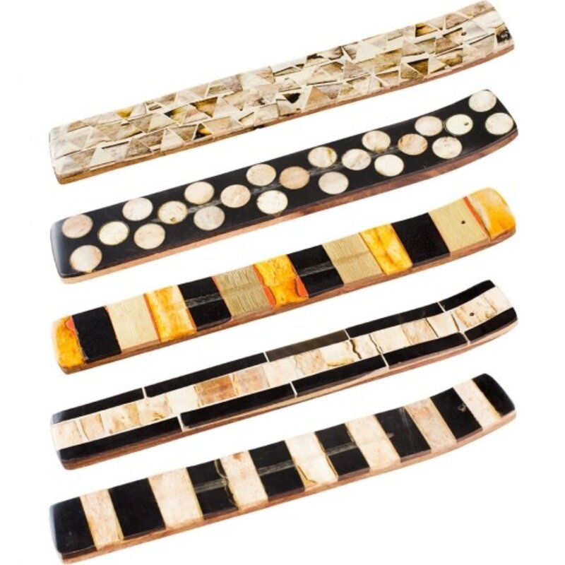 Bone Mosaic & Wood Incense Holder Natural Tone