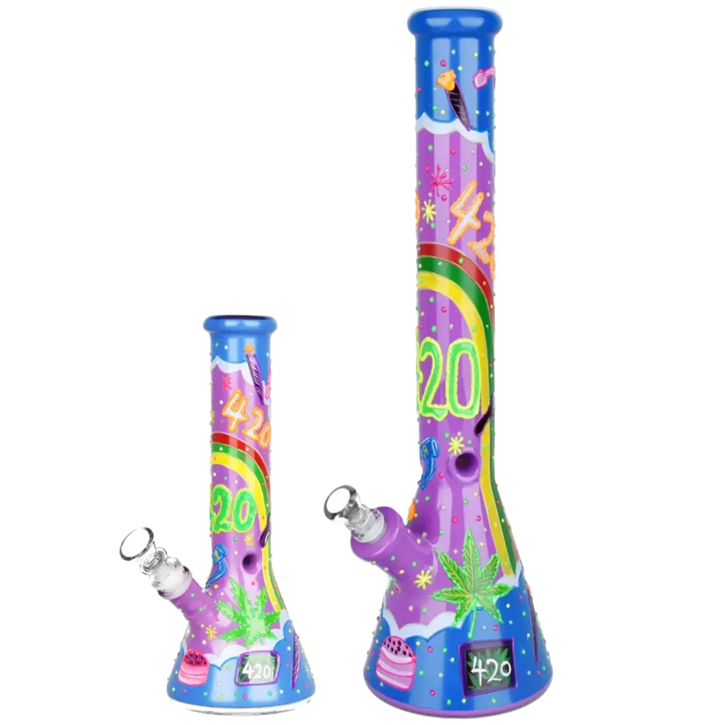 10" Beach Vibes 420 Painted Glass GITD Beaker