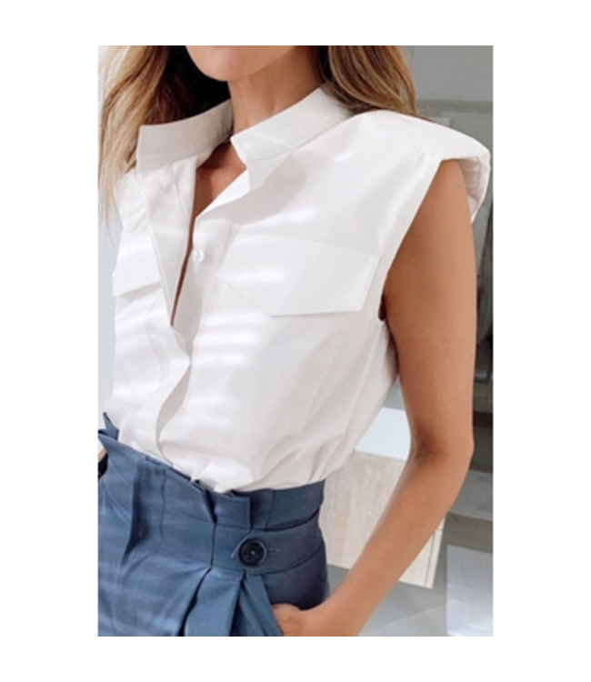 #wearfnf Chic Sleeveless Button-up Top - WHITE