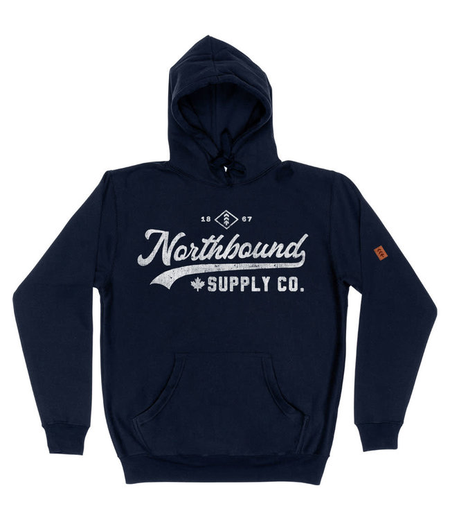Northbound Supply Co. Vintage Script Vegan Logo Patch Sleeve Hoodie - NAVY -