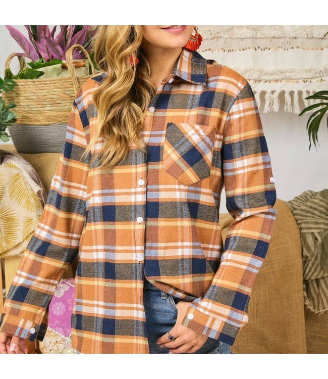 WO Check Flannel Shirt - MOCHA / NAVY 