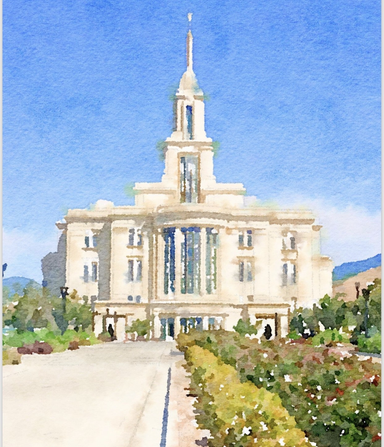 Watercolor Temple Full Background 11x14 - Payson