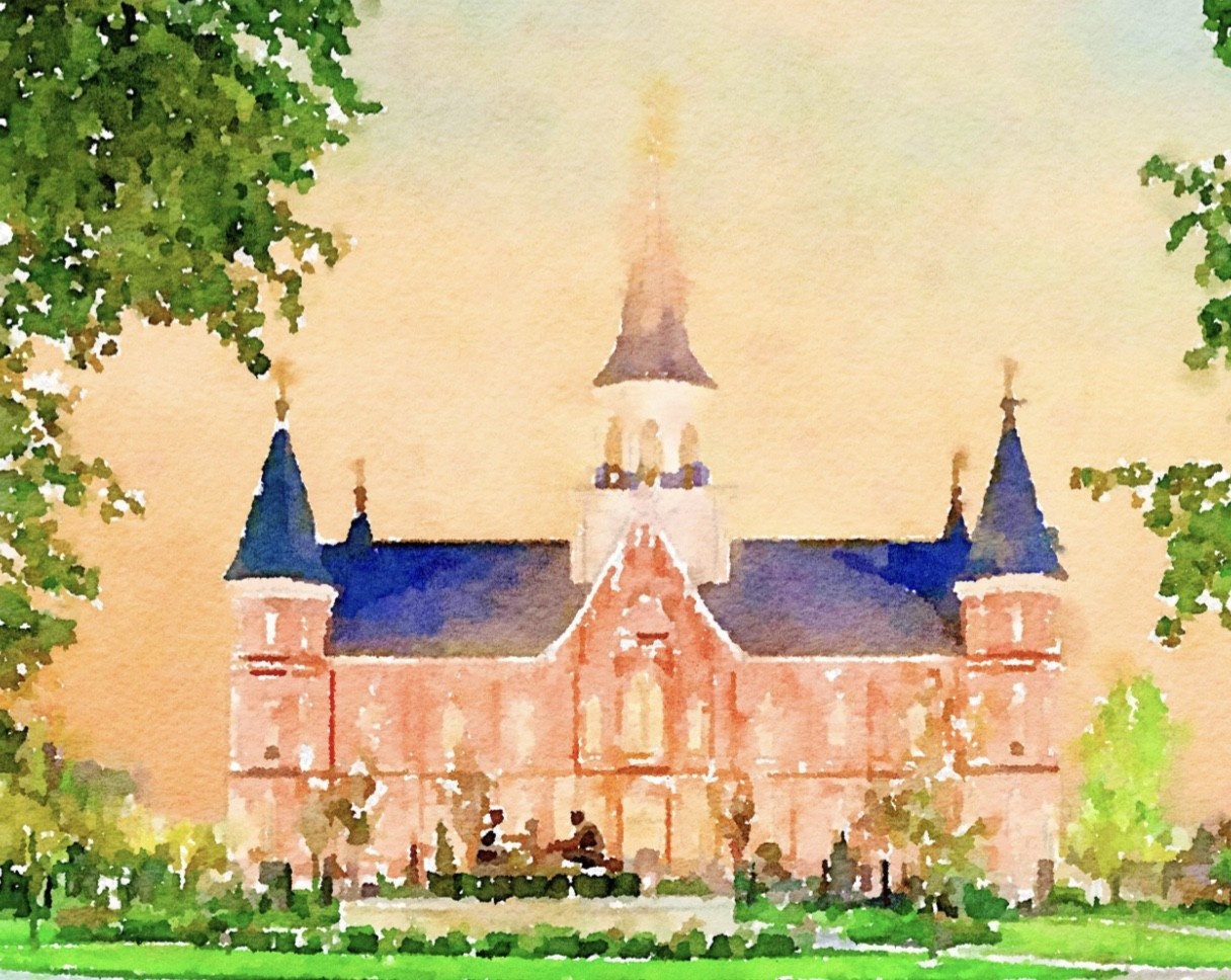 Watercolor Temple Full Background 11x14 - Provo Coty Center