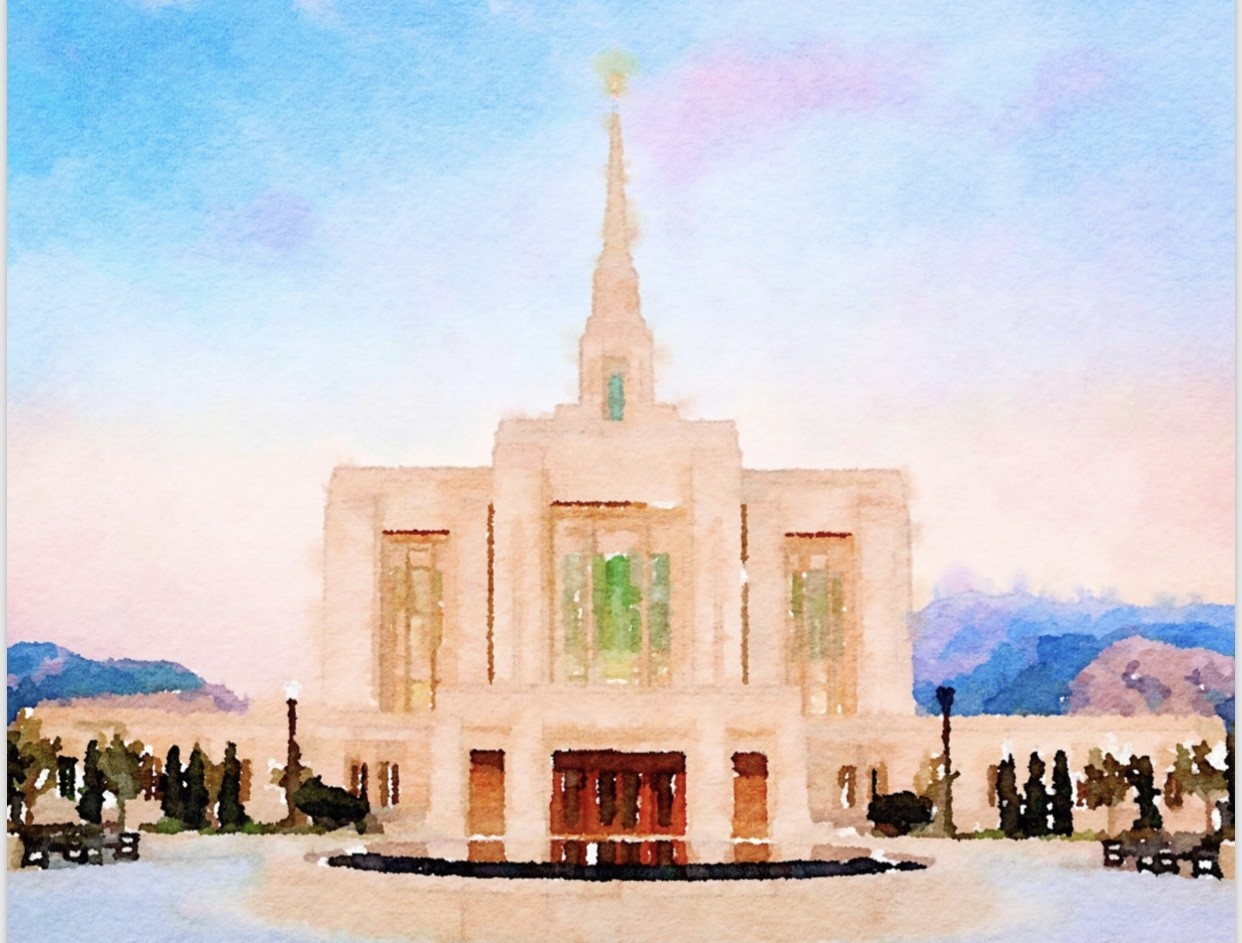 Watercolor Temple Full Background 8x10 - Ogden