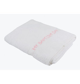 Ringmasters Baptism Towel - White with Pink Embroidery