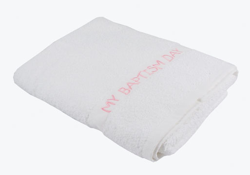Ringmasters Baptism Towel - White with Pink Embroidery